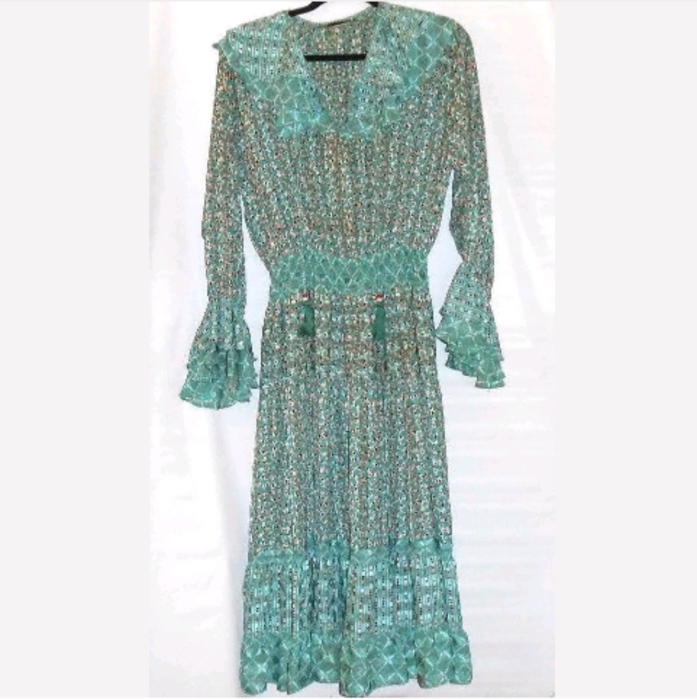 Vintage Diane Freis Medium Green Ruffle Dress